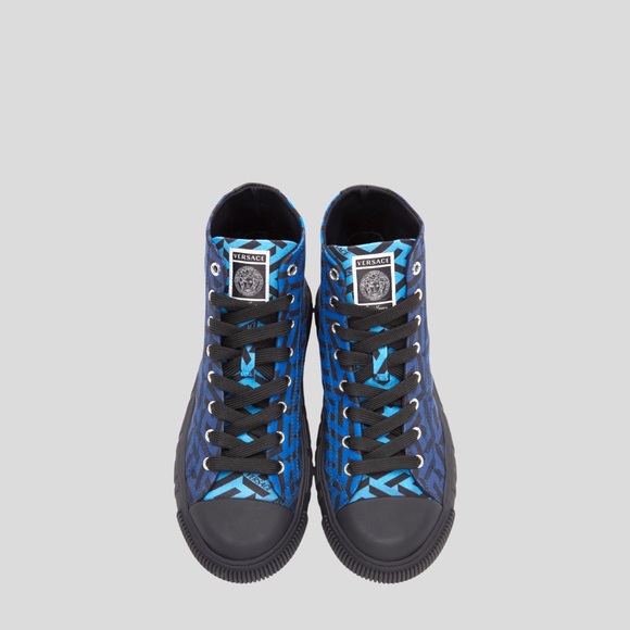 ๐ ๐ VERSACE Blue Greca High-Top Sneakers ๐ซ Size: EU 41 Color: Black/Blue - Picture 4 of 9